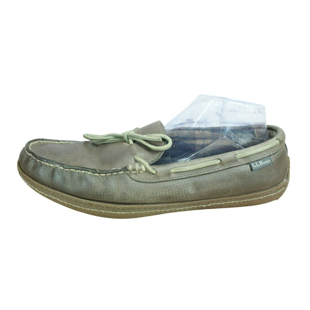 LL Bean Flannel Lined Moccasin Slippers Brown Leather Handsewn Size 11 M